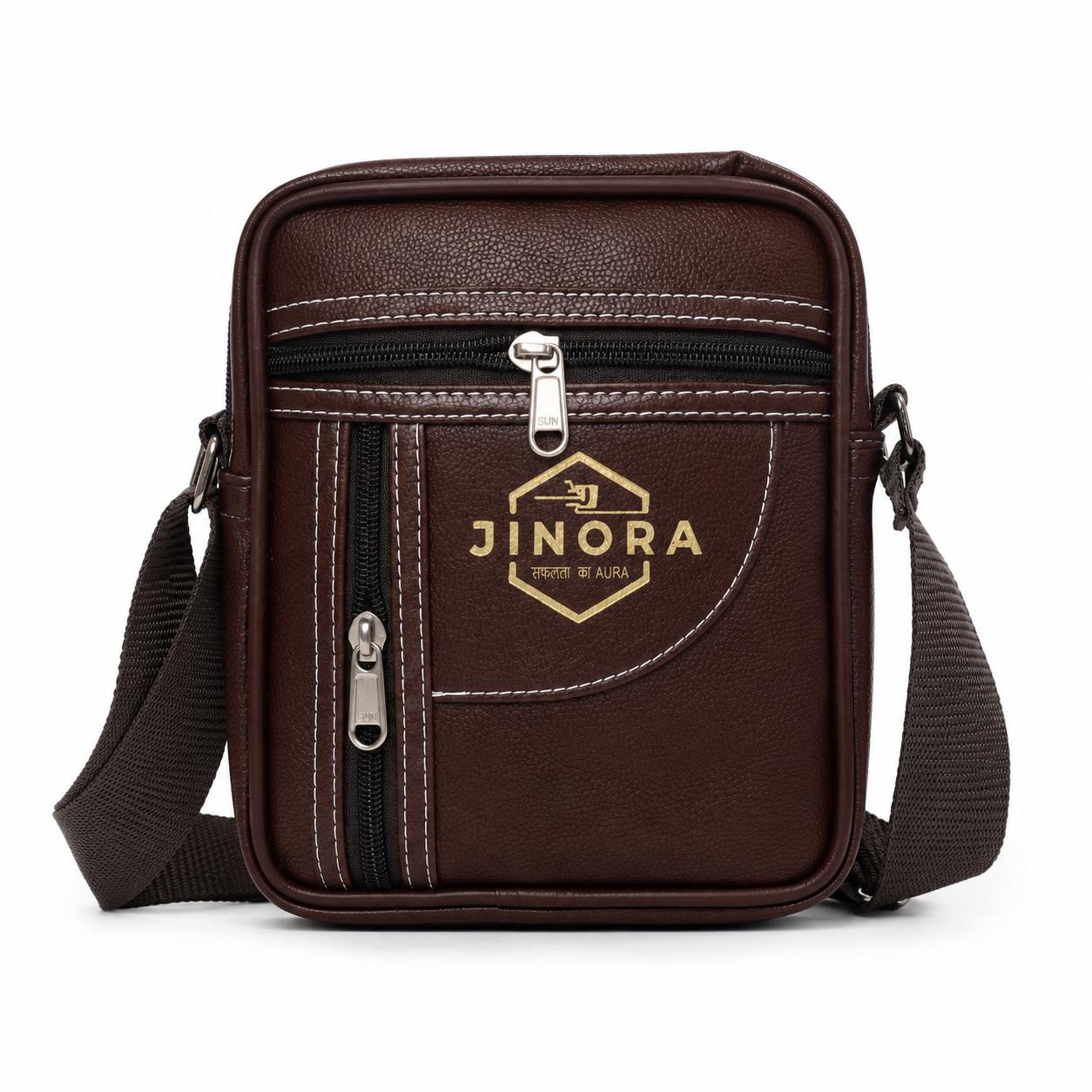 JINORA Premium Leather Sling Bag for Men | Stylish Crossbody Travel Pouch with Multiple Zippers | Adjustable Strap | Free ID Card Lanyard Worth ?149