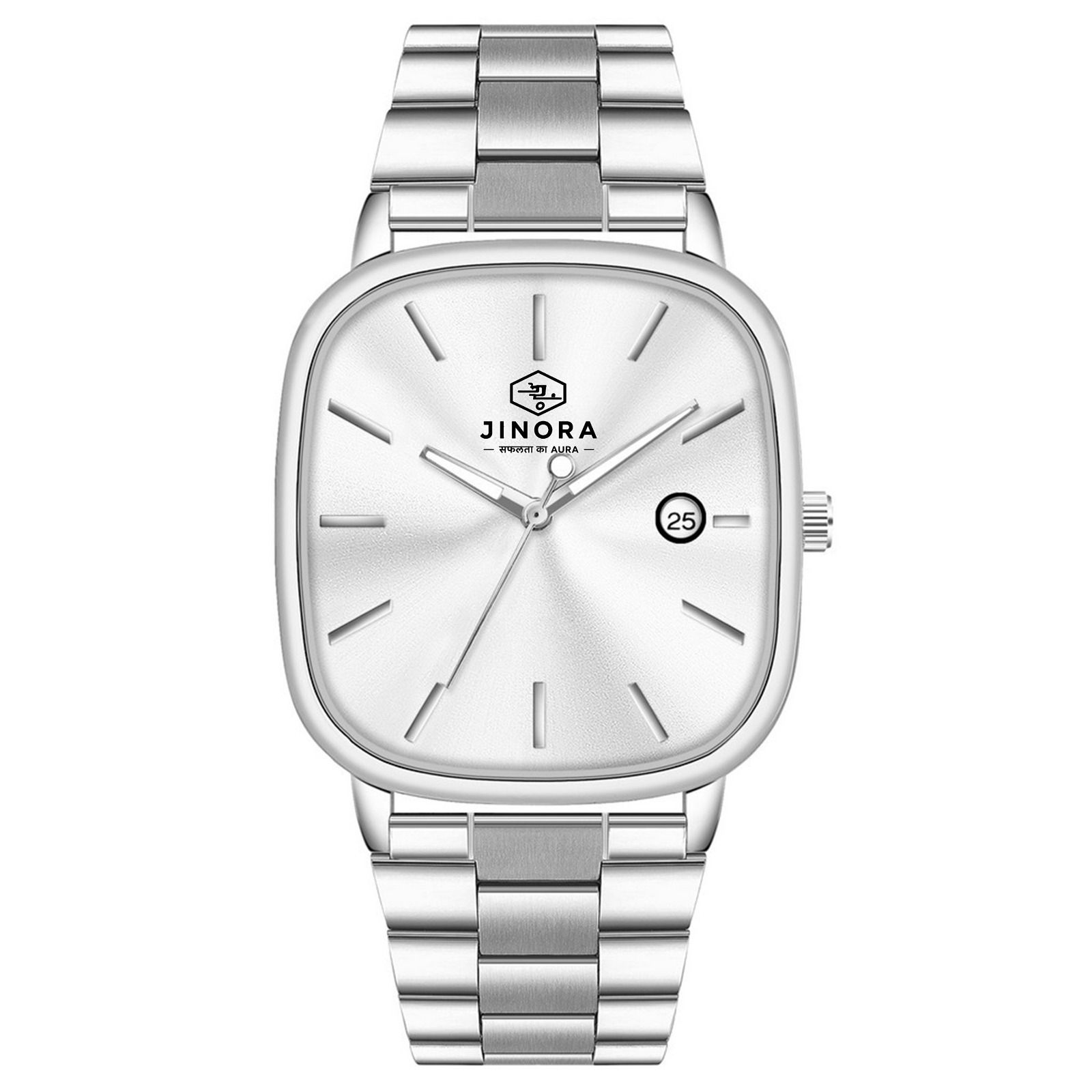 JINORA  Premium Silver Chain Analog Watch with FREE Premium Keychain for Men