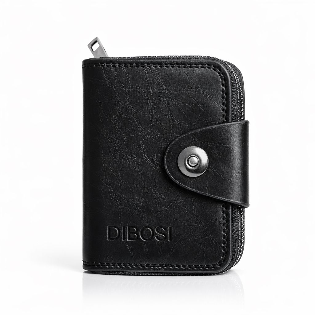 DIBOSI Premium Leather Wallet for Men | Compact Zipper Card Holder | Stylish RFID Blocking Wallet | Slim Pocket Wallet for Daily Use